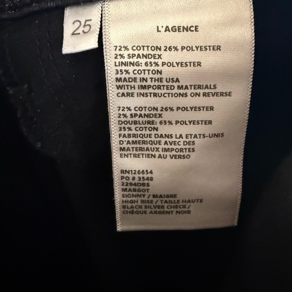 L’AGENCE Margot High Rise Skinny Jeans Black Glitter Coated Denim Size 25 NWT - Picture 8 of 9